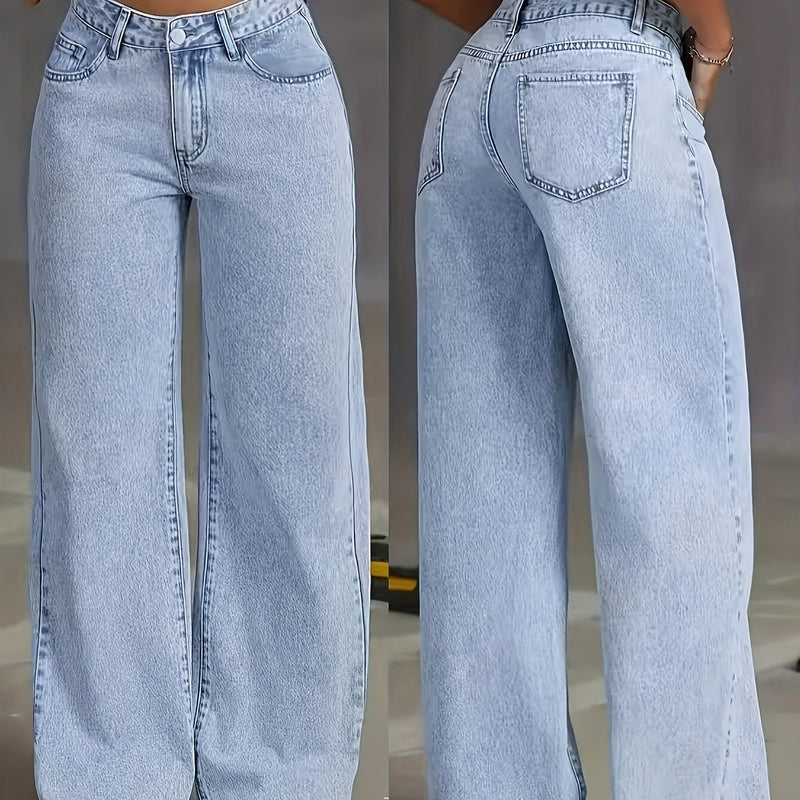 Women's Stretch Loose Wide-Leg Straight Jeans.