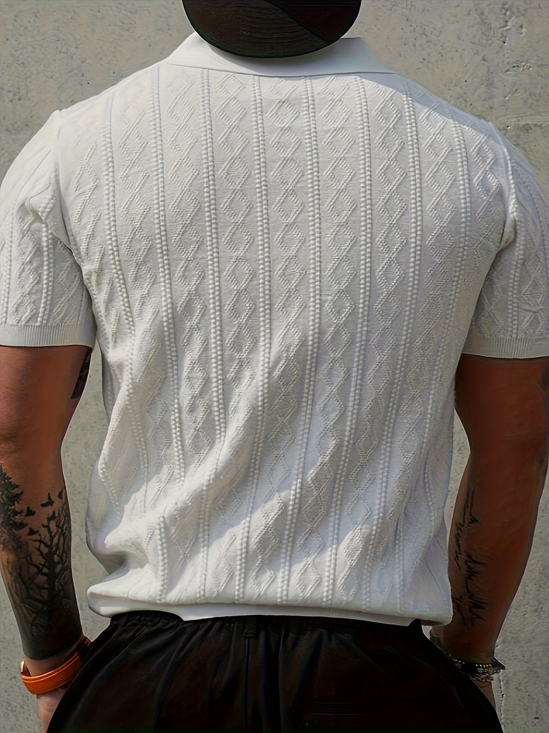 Men's Knit Casual T-Shirt, Fashionable Contrast Color Design.