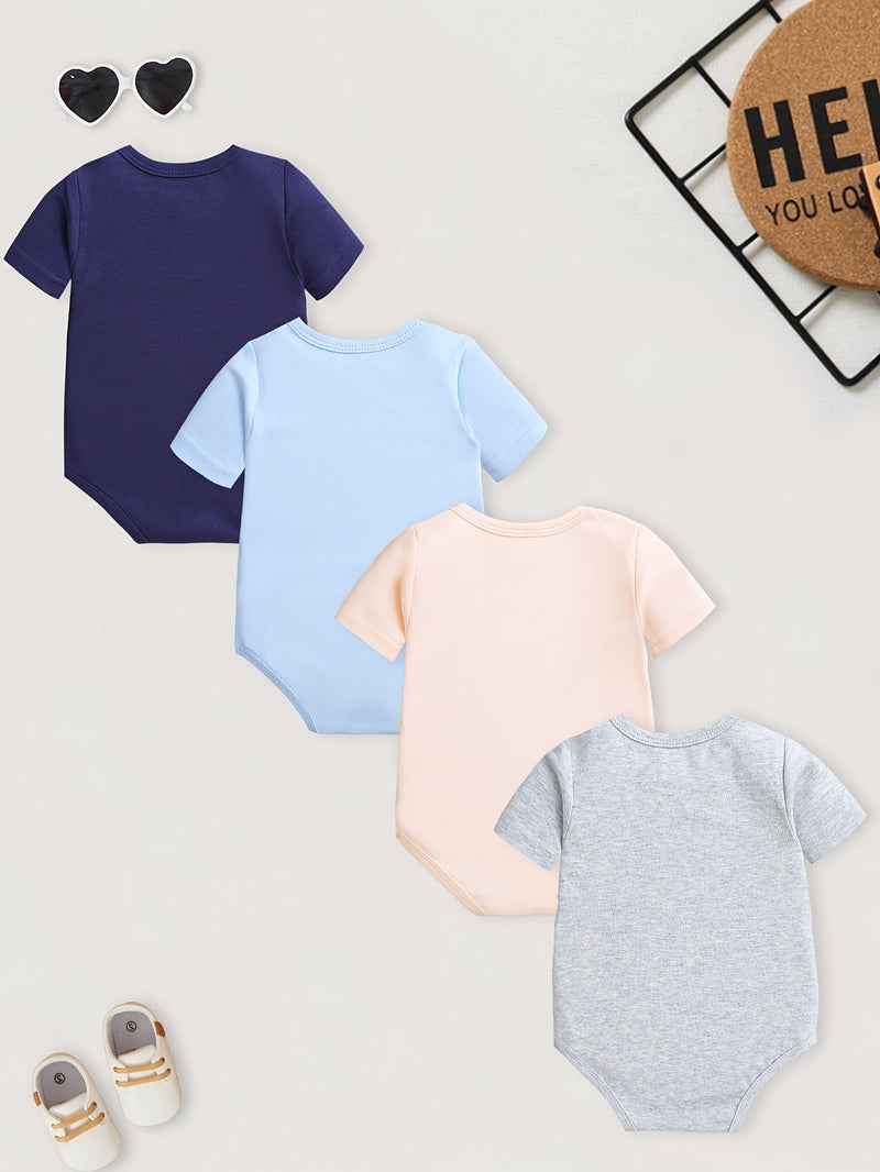 3pcs Set of Random Pattern Boys Short-Sleeve Romper Bodysuits.