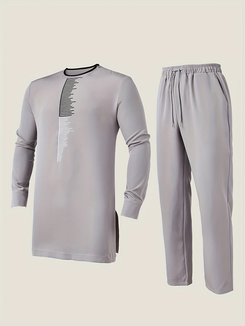 Men's Dashiki African Long Sleeve Set, Long Sleeves, Round Neck.