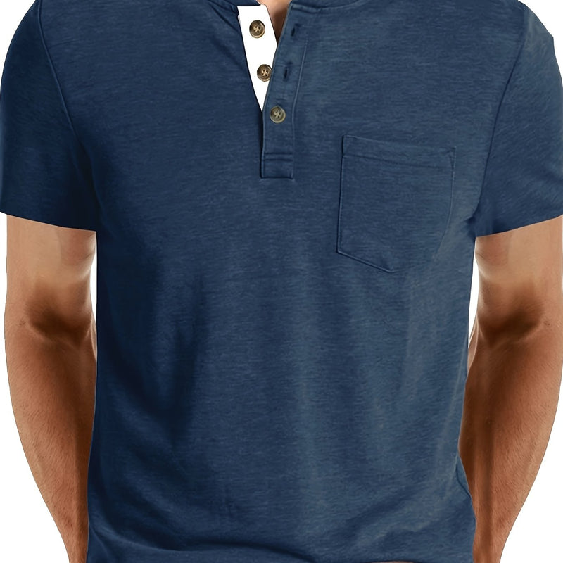 Men's Henley Round Neck Short Sleeve T-Shirt.