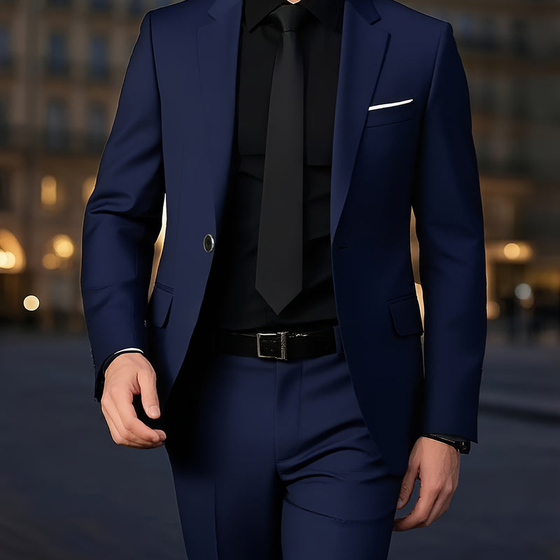 Men's 2pcs Suit Set, Blazer + Trousers, Business Casual.