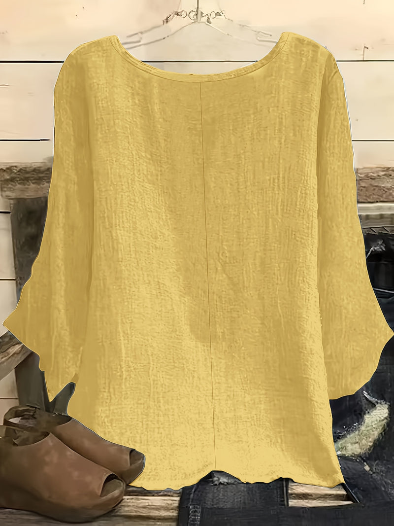 Plus-size Casual Women's Clothing, Round Neck Three-quarter Sleeve.