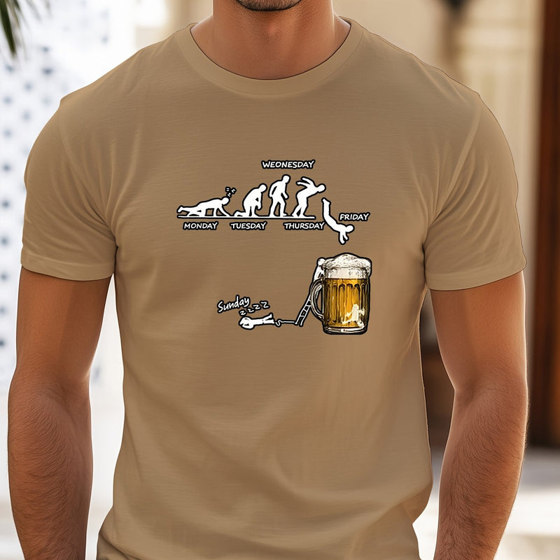 Men'S Creative Beer Illustration Casual Streetwear T-Shirt.