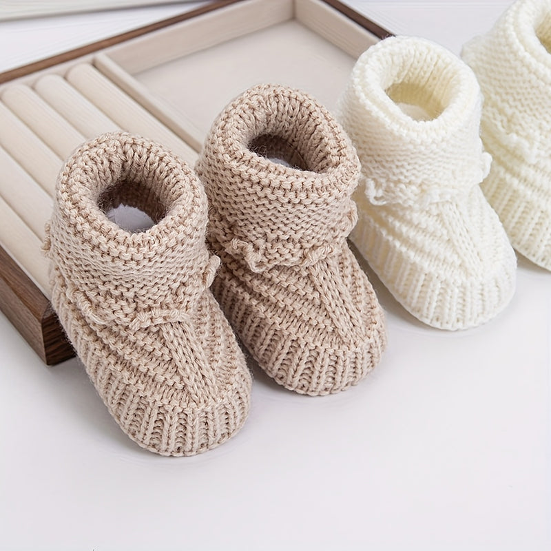 2Pairs/Pack 0-12m Baby Knit Socks Solid Crochet Walking Socks.