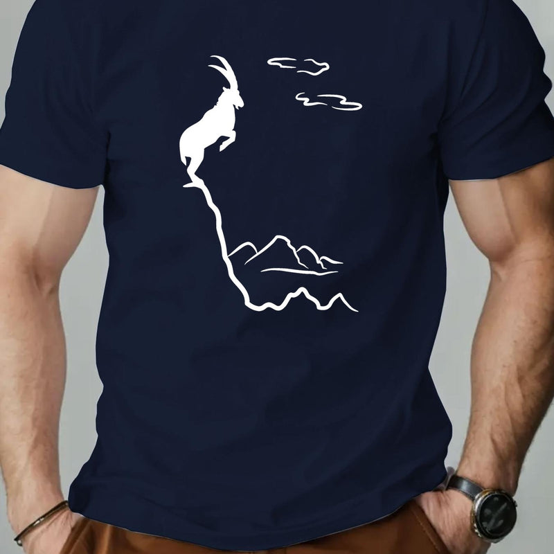 Men's Old Goat English Pattern Summer Casual Round Neck Short T-Shirt.