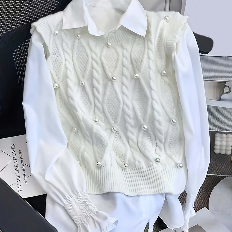 Spring/Summer New Women's Fashion Elegant Pullover Pearl Vest.