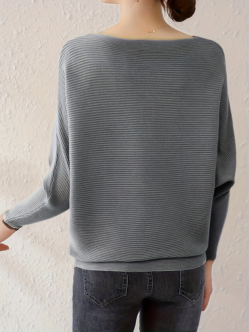 Women's Loose Batwing Sleeve Sweater, Casual Elegant Long Sleeve Top.