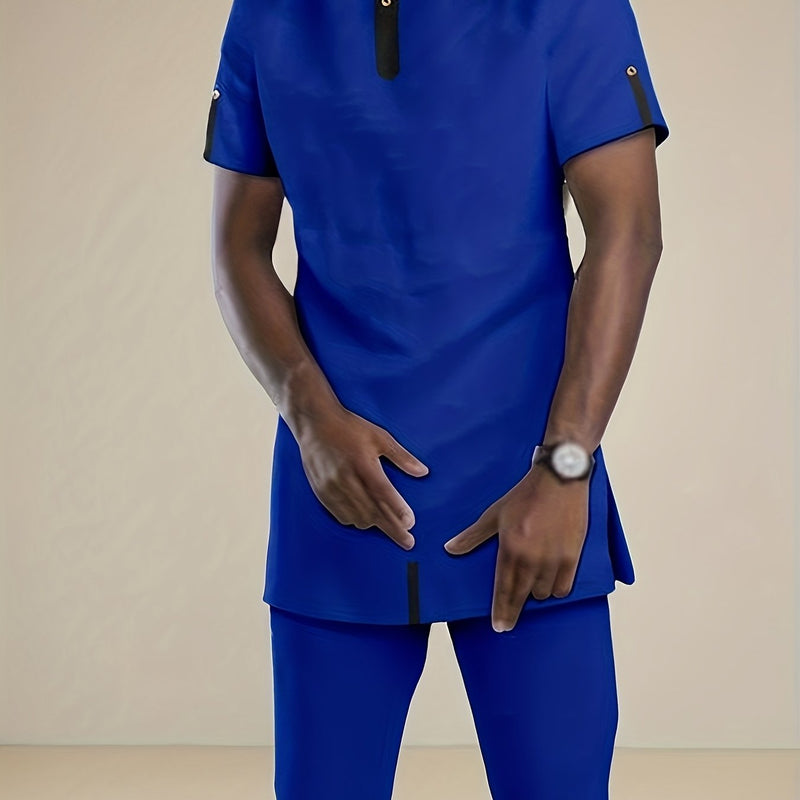 Men's Suits, Short Sleeves, Shoulder Zippers, Spliced Design.