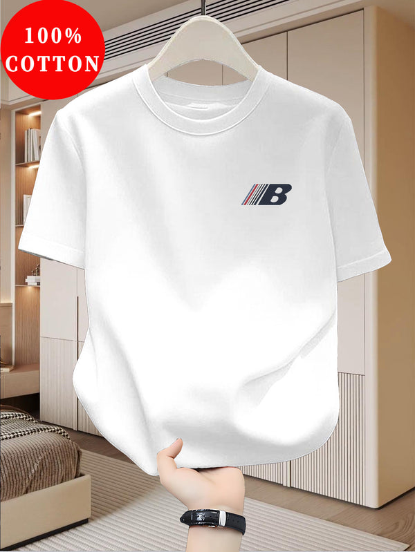Men's Cotton T-Shirt, Crew Neck with Letter Print Casual.
