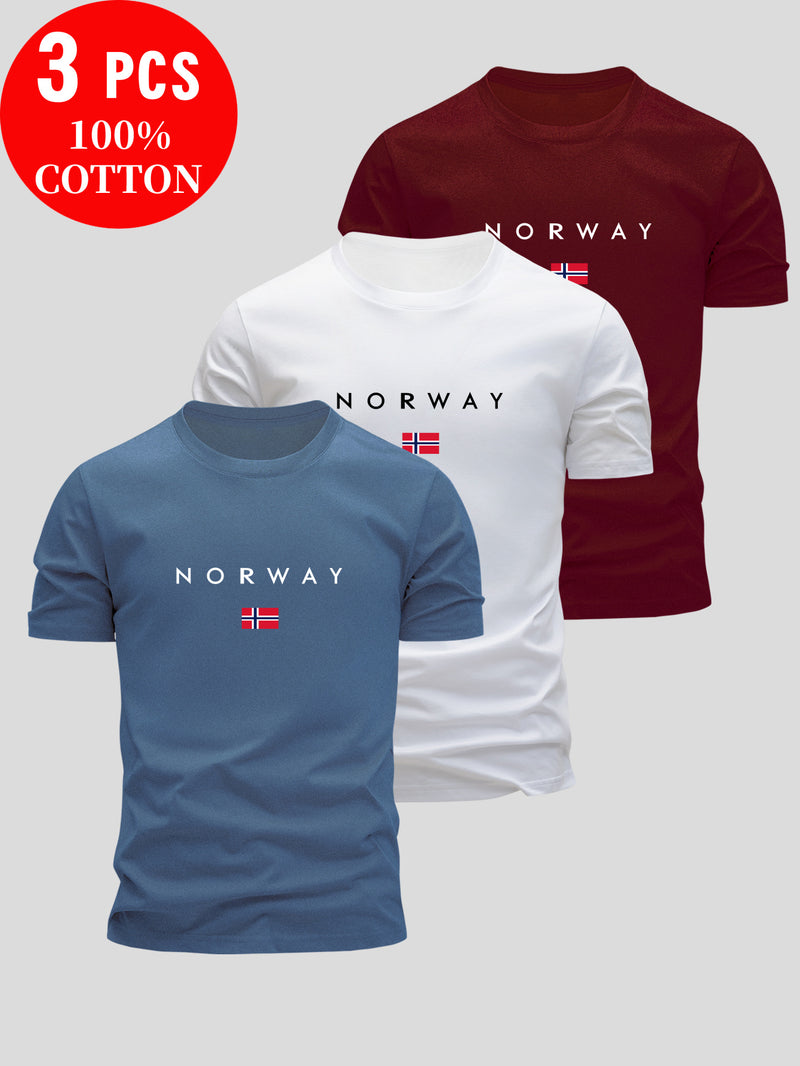 Set of 3 T-Shirts, Casual Summer Tops, Round Neck, Fitted for Men.