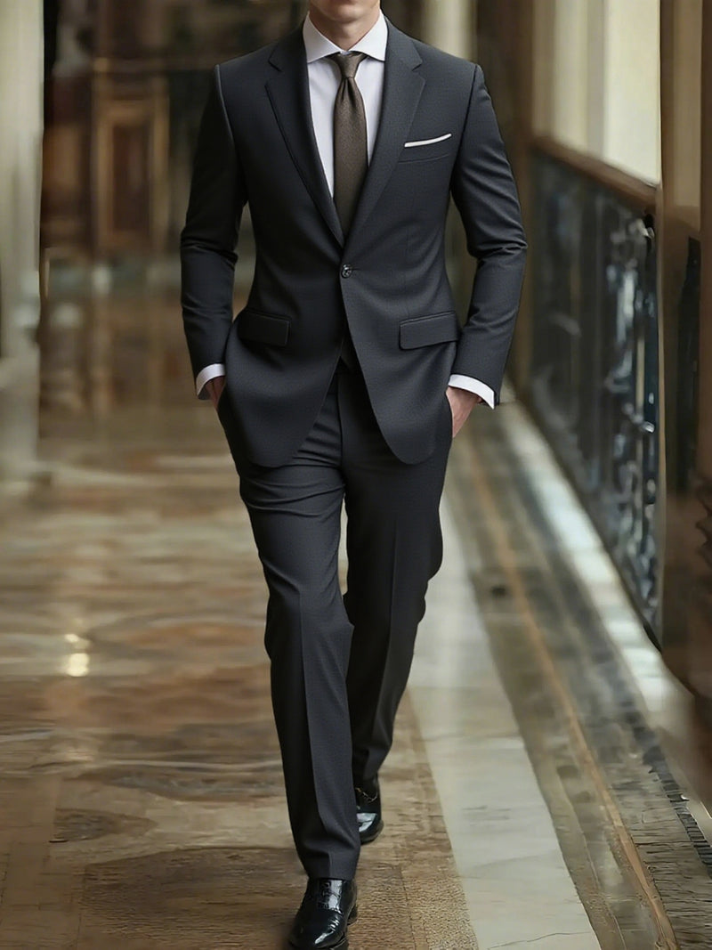 2pcs Men's Slim-Fit Black Suit Set.