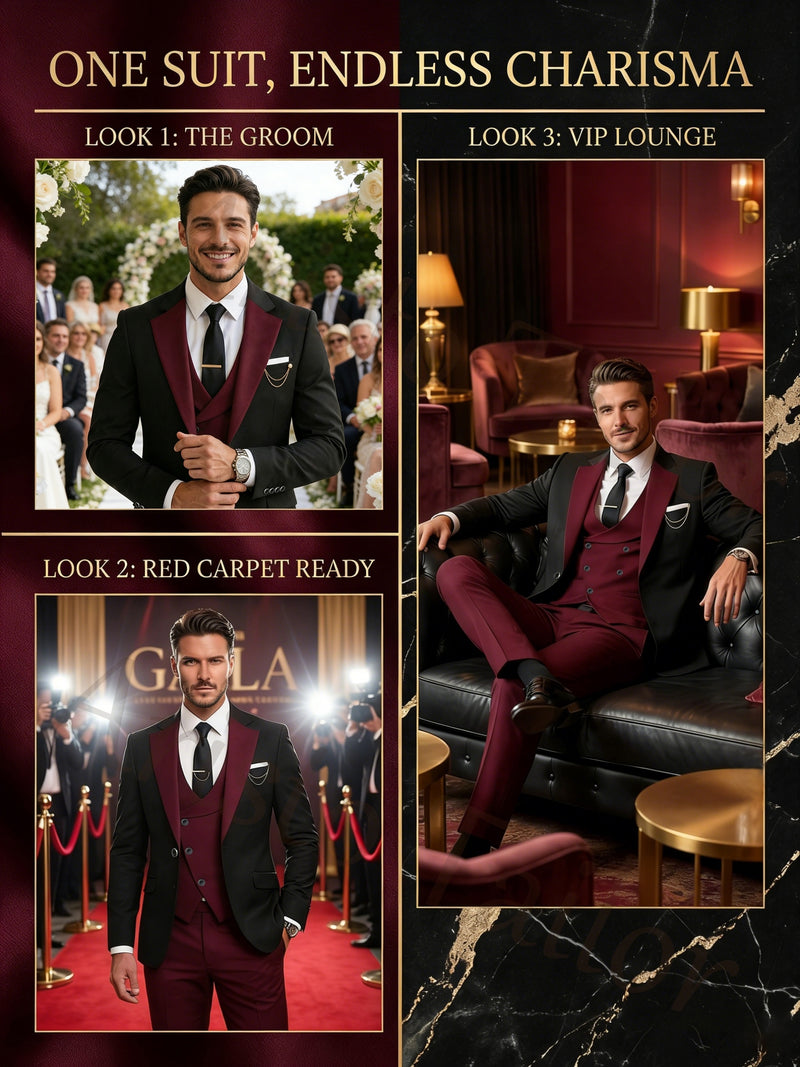 Men's 3pcs Suit Set, Blazer + Vest + Trousers.