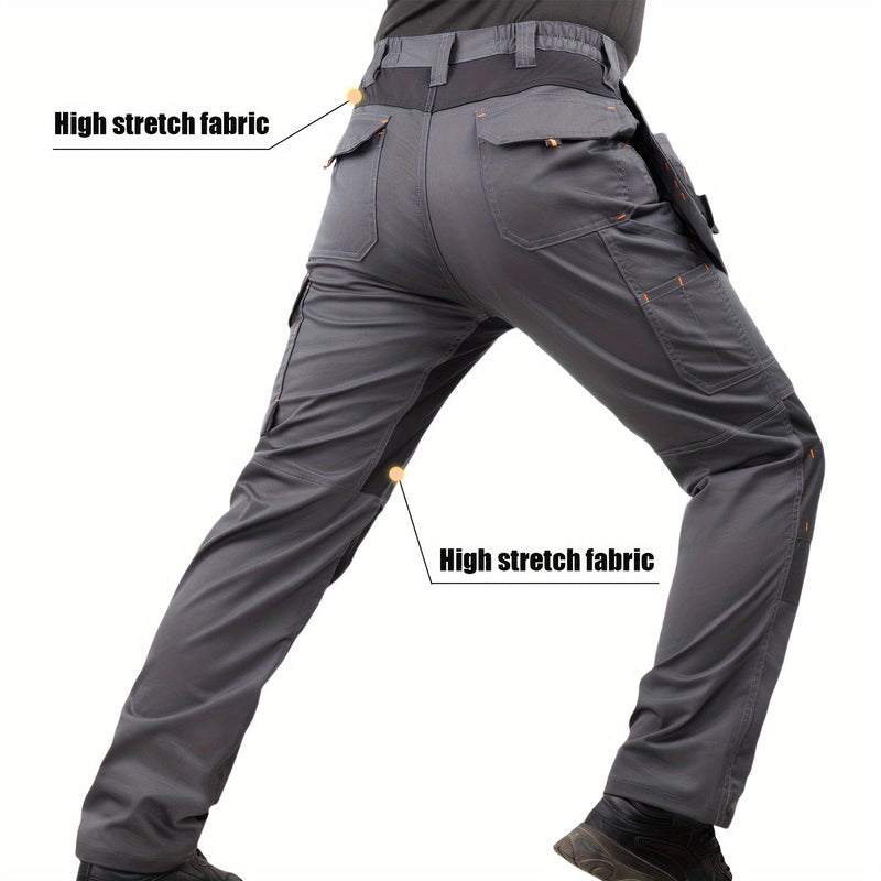 Men's Elastic Cargo Pants with Multiple Pockets, All-Season Style.