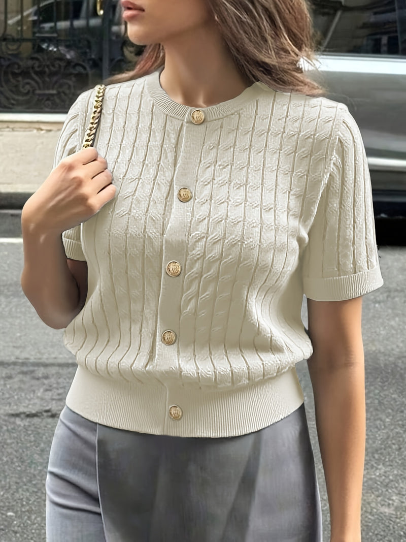 Women's Button-Front Solid Color Cable Blouse.