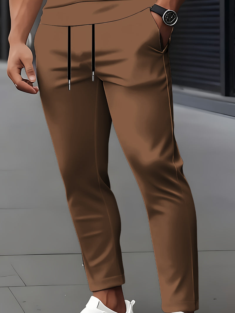 Men's Casual Sports Brown Letter Print Set.