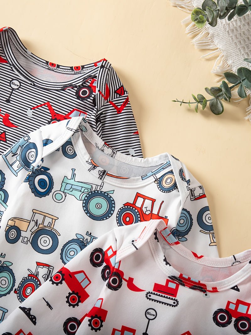 3pcs Set Kids Cartoon  Print Onesie, Baby.