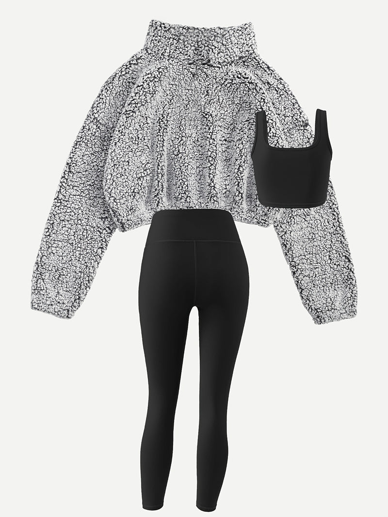 Lined Sweatshirt Warm Bubble Fabric Plush Cropped Jacket for Women.