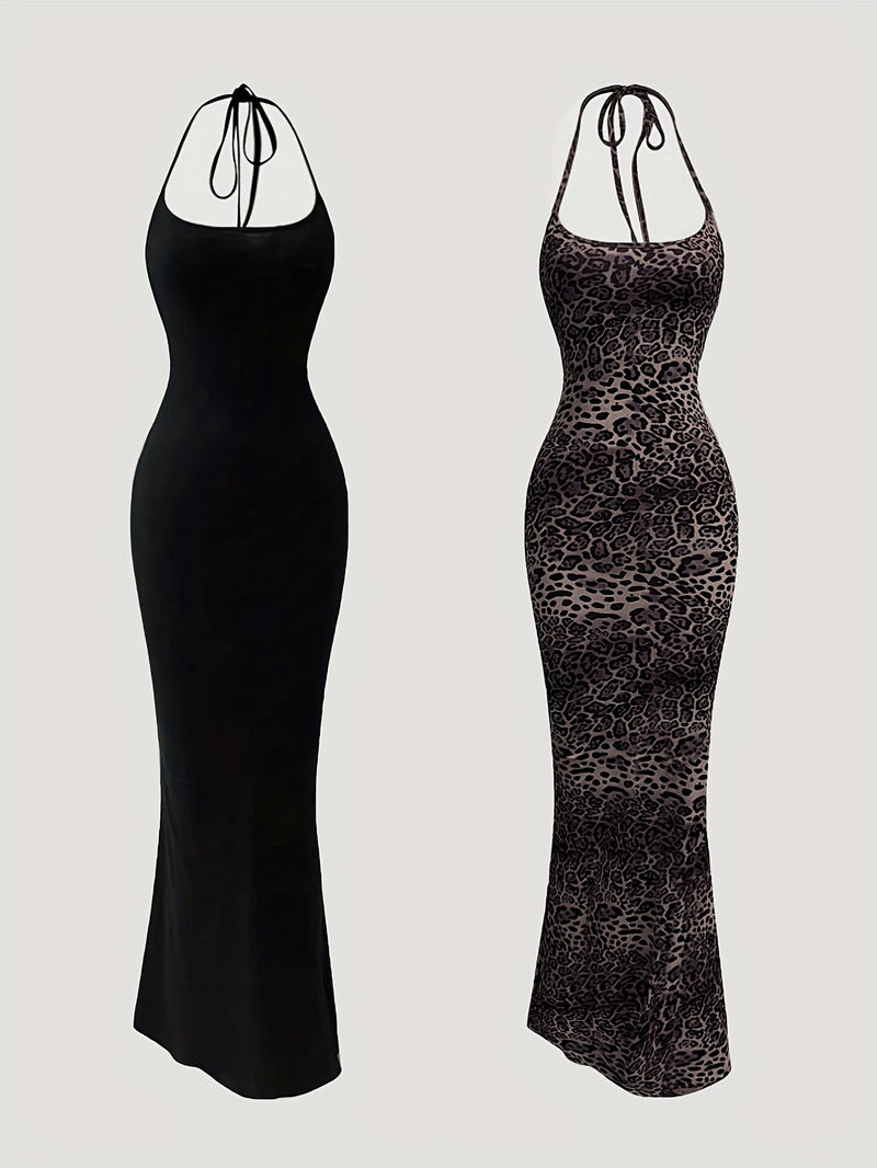 Women's Two-Piece Outfit Featuring a Leopard Print Mermaid Hem.