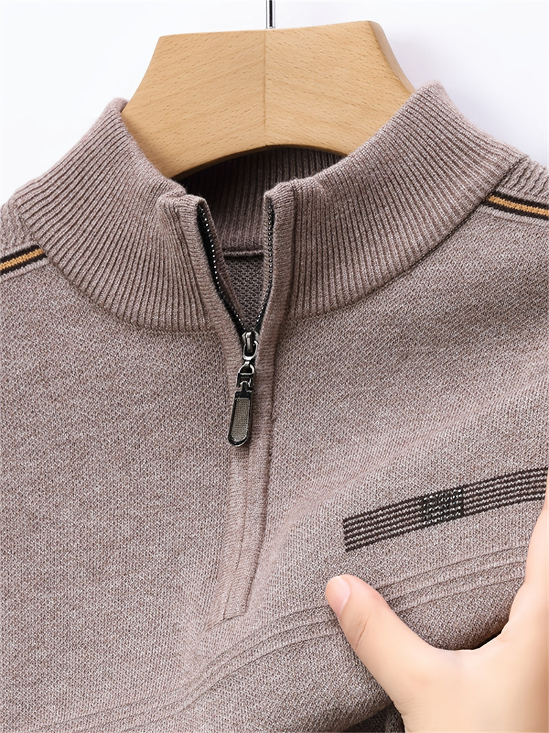 Men's Solid Color Simple Zip-Up High-Neck Long-Sleeve.