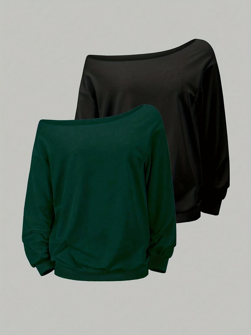2pcs/Set Plus Size One-Shoulder Sweatshirt for Women’s