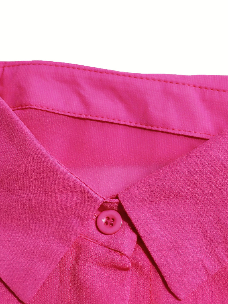 Women’s Sexy Sheer Two-Piece Set Long Sleeve Shirt + High-Waisted Shorts.