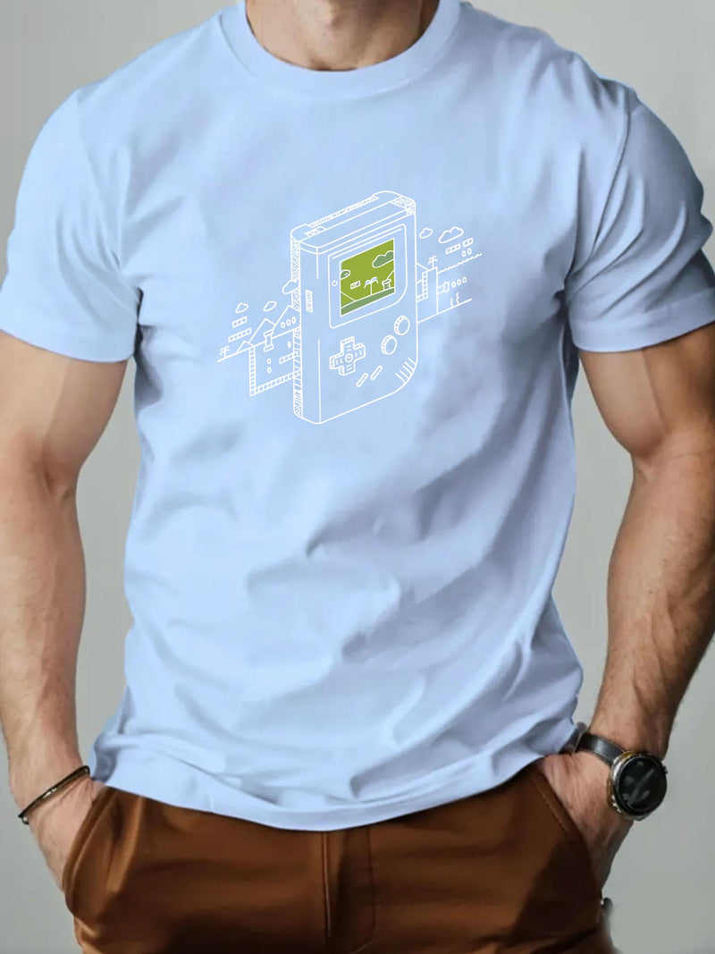 Men's Gaming Console Print Summer Casual Crew Neck Short Sleeve T-Shirt.