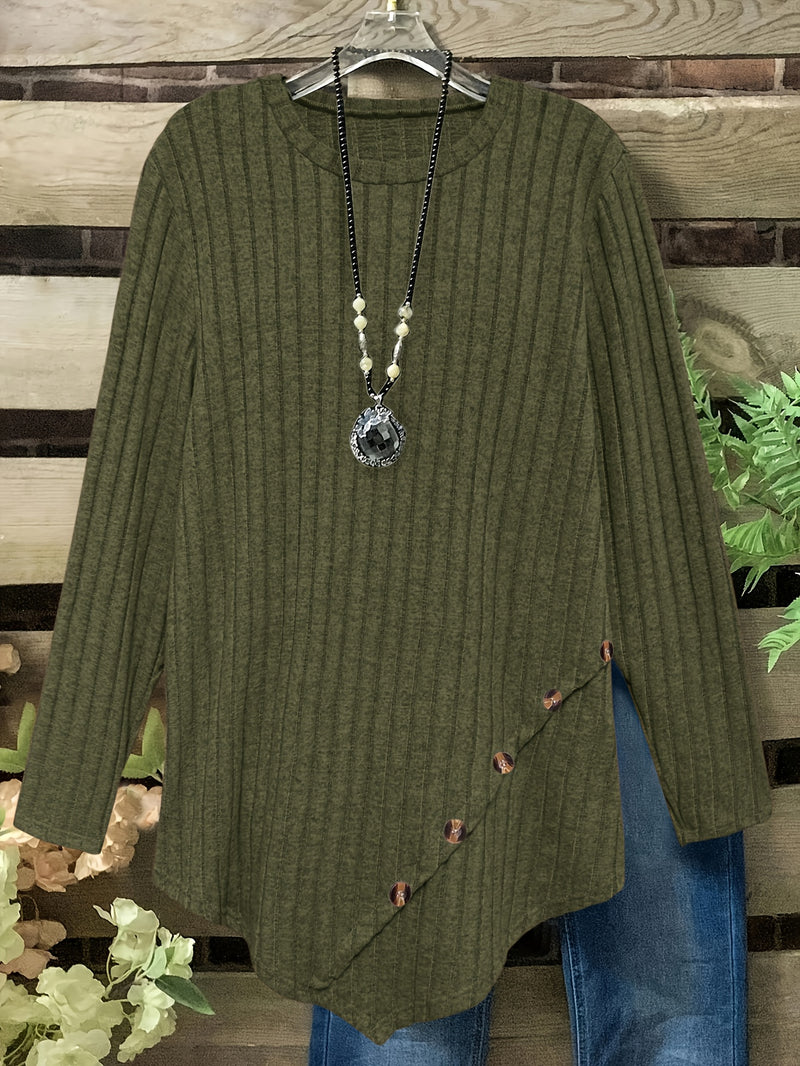 Women's Plus Size Lightweight Ribbed Long Sleeve T-Shirt.