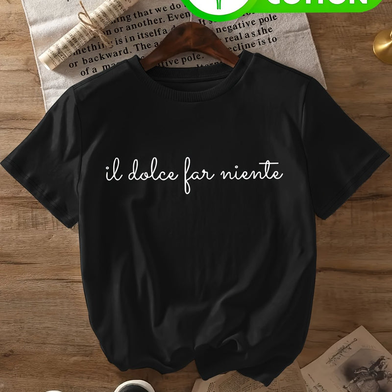 Women's Italian Elegant Cursive Lettering T-Shirt.