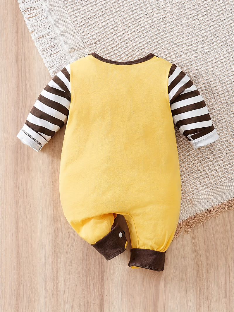 Cotton Striped Yellow Giraffe with Faux Suspenders, Three-Dimensional Design.
