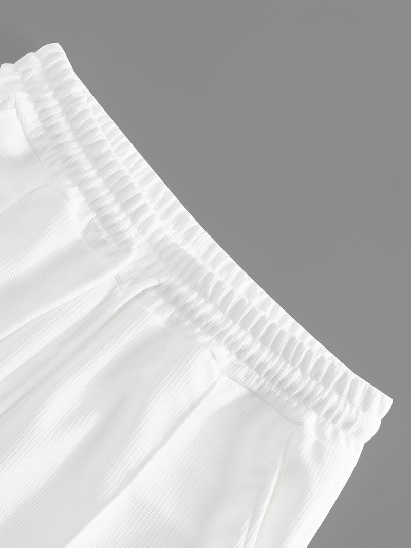 Men's Waffle 2pcs Hooded Sweatshirt Set Top Color Block.