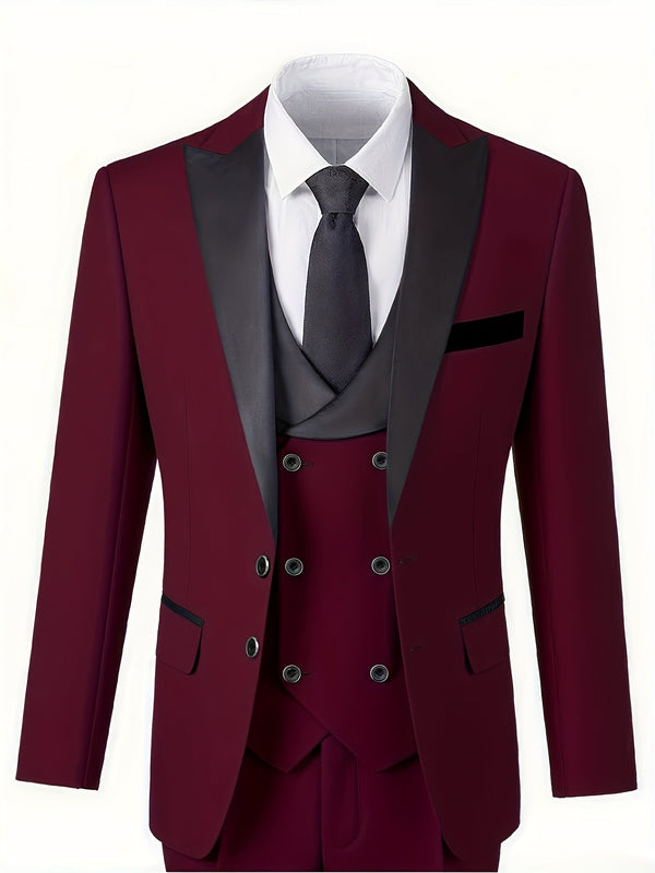 Men's 3pcs Suit Set, Including a Blazer, Vest, And Trousers.