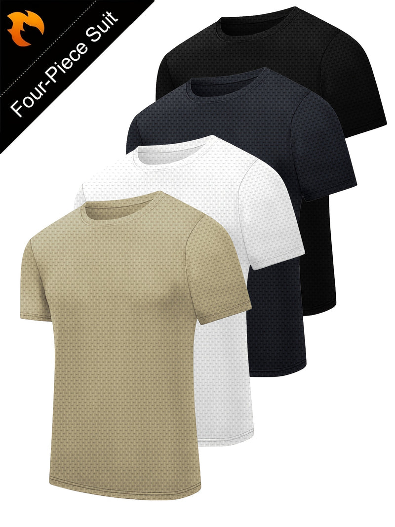 4pcs Men's Summer Casual Crew Neck Short Sleeve T-Shirts.