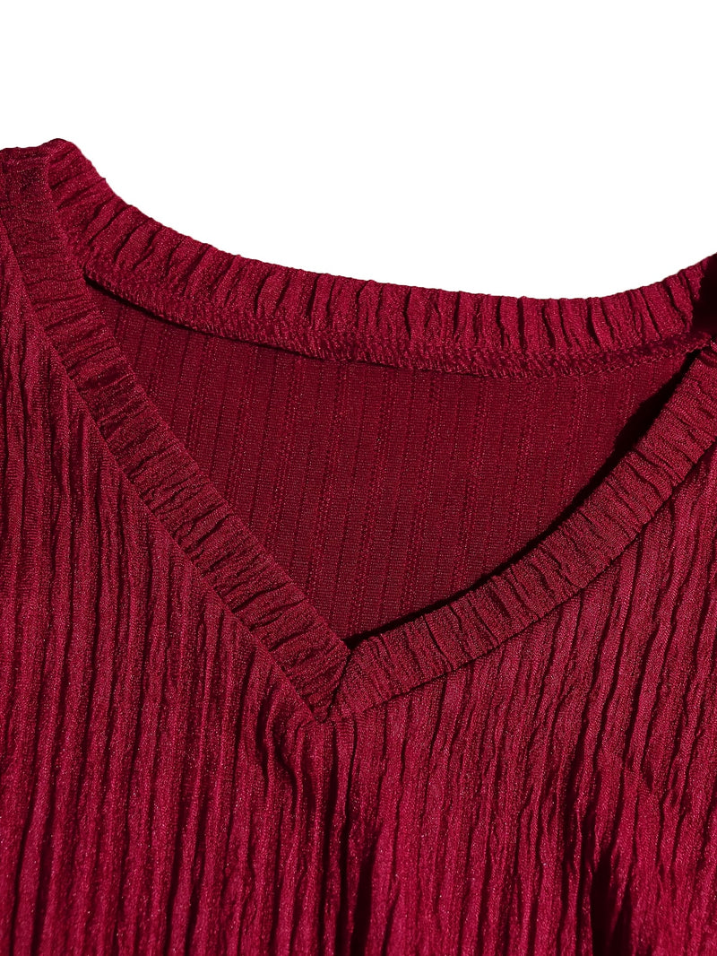 Women's 2pcs Long Sleeve V-Neck Top + Mid-Length Waist-Cinching Side-Tie.