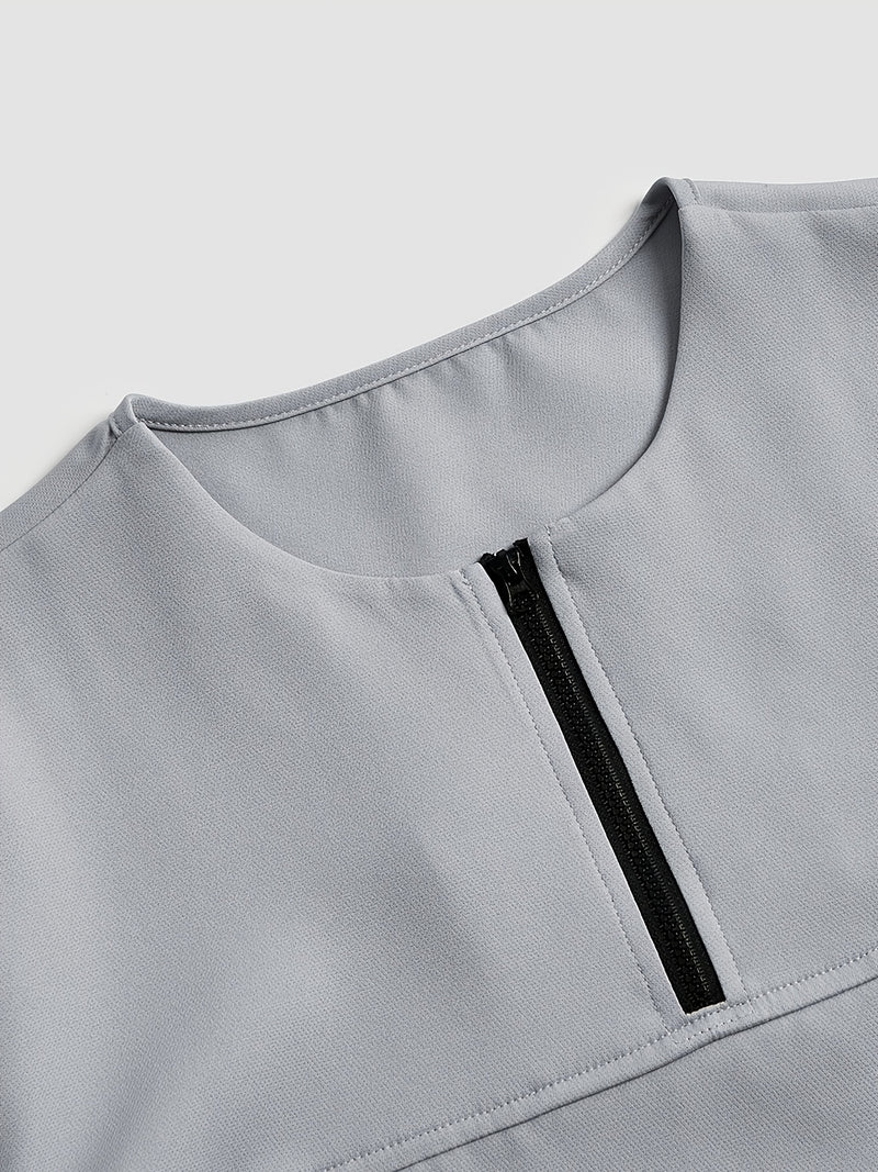 Men's Casual 2pcs Set, Round Neck, Short Sleeve, Zipper, Faux Pocket Design.