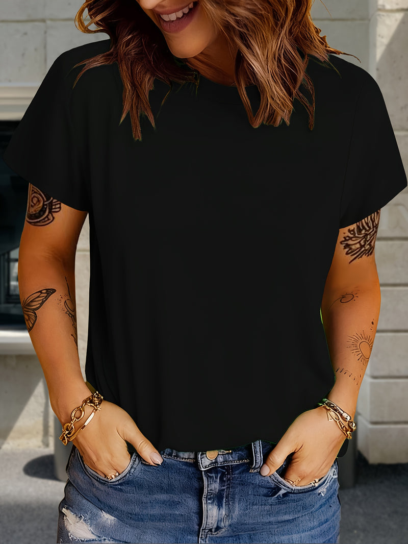 Women’s Fashion Solid Color Short Sleeve T-Shirt Two-Pack.