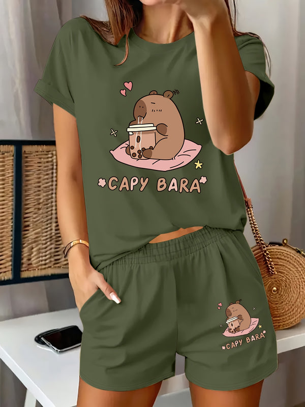 Women's Casual Graphic Print T-Shirt and Shorts.