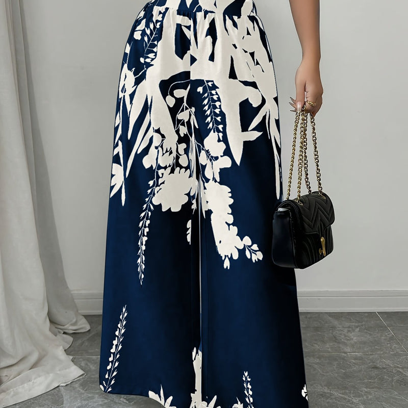 Women's Elegant Floral Print Wide-Leg Pants.