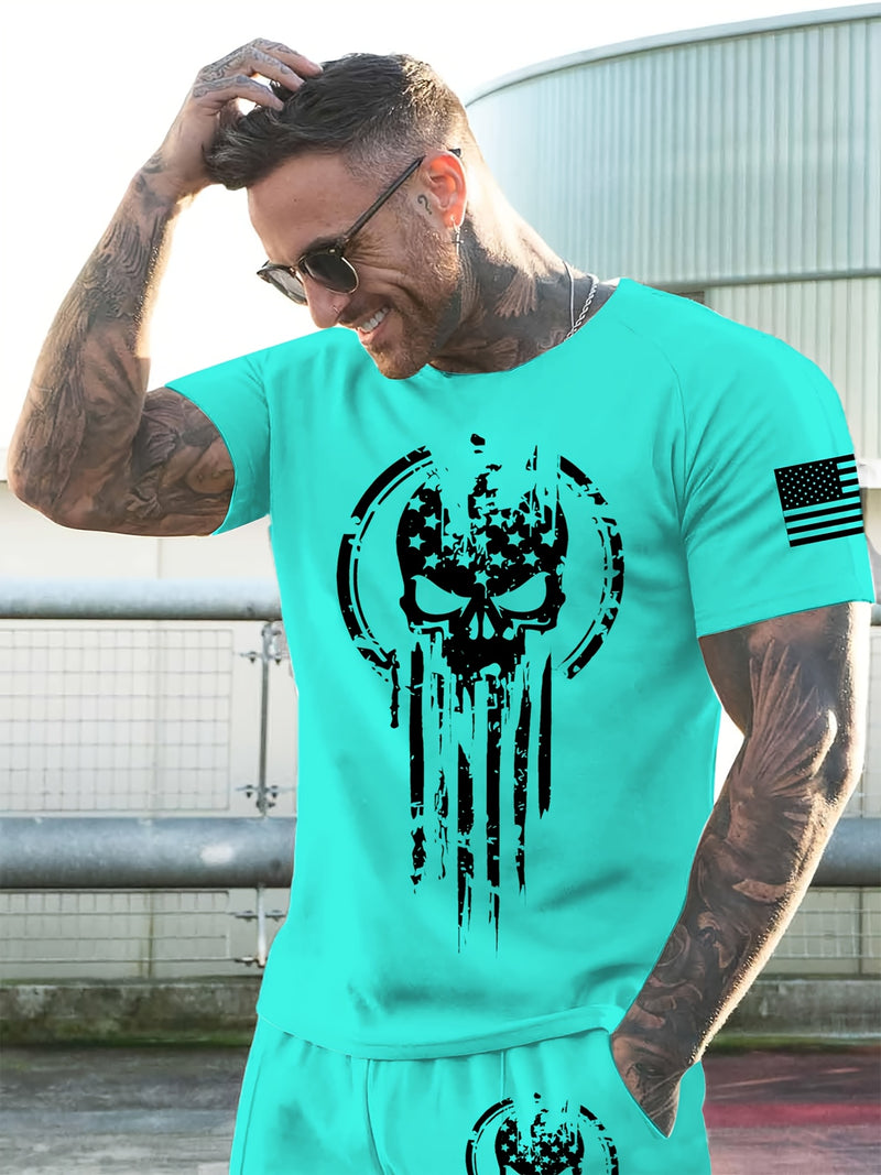 2pcs Men's Casual Fashion Set, Round Neck Short Sleeve T-Shirt.