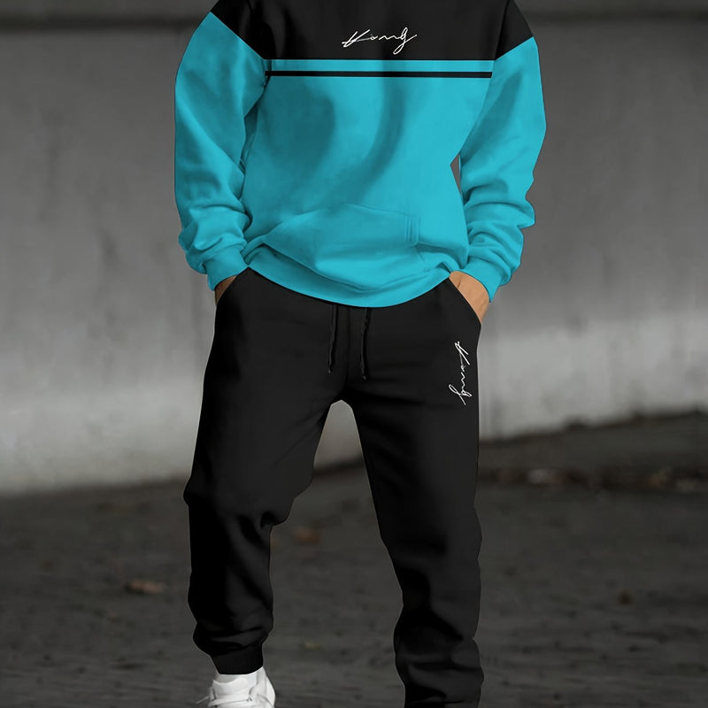 Men's Printed Hoodie Sweatshirt Casual 2pcs Set.