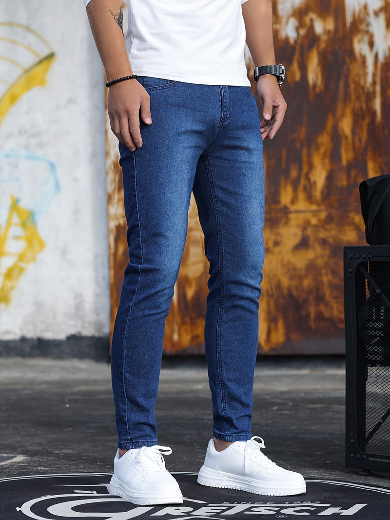 Men's Stretch Skinny Jeans - Light Blue Washed Street Style.