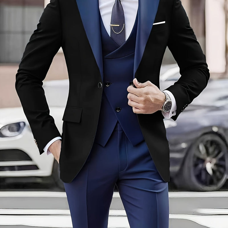 Men's 3pcs Suit Set, Blazer + Vest + Trousers.