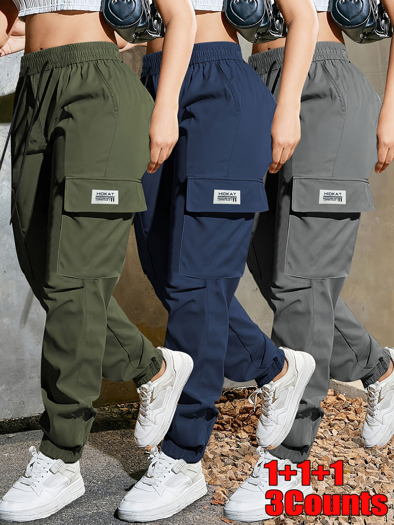 Set of 3 Women's Solid Color Casual Jogger Pants.