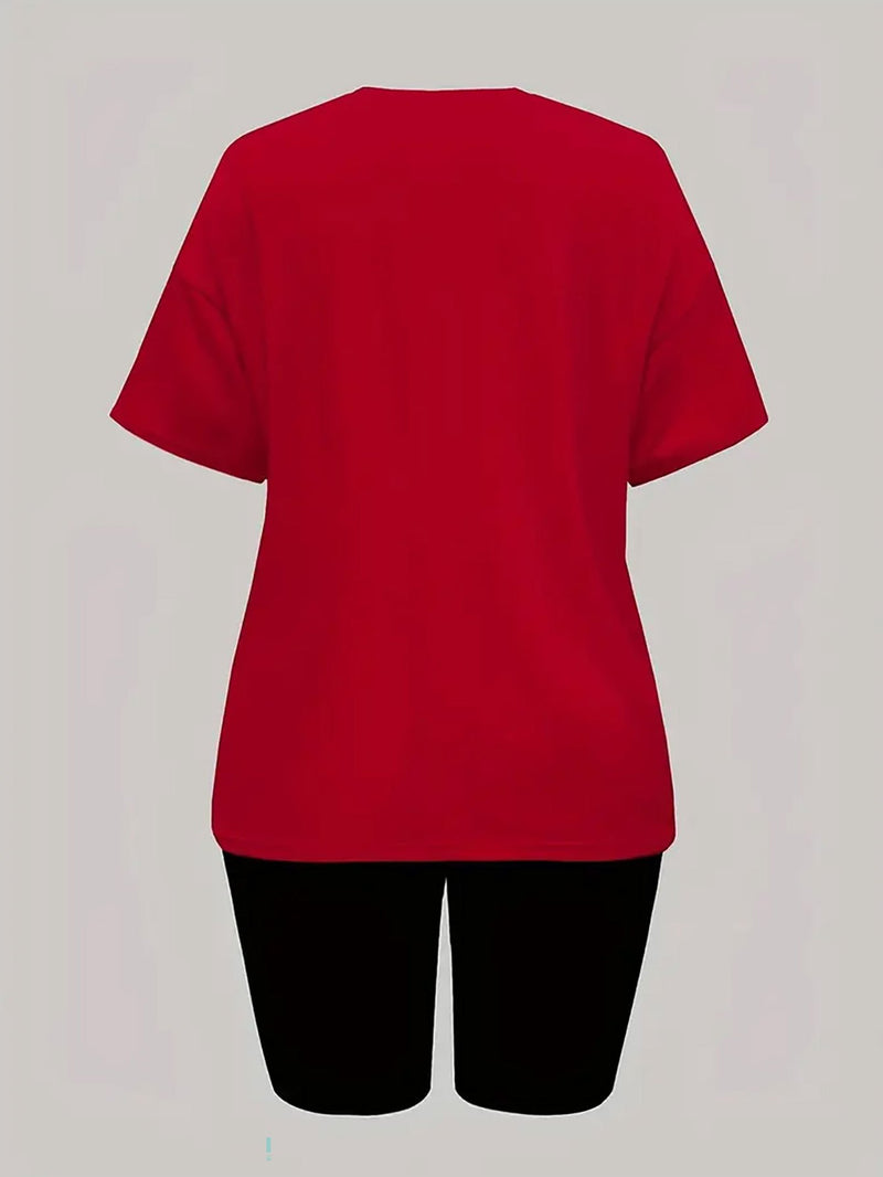 Two-piece set short-sleeved T-shirt and short leggings.