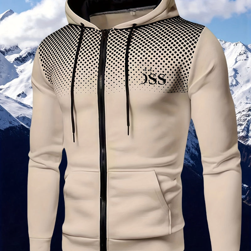 Men's Autumn Print Zip-Up Hooded Sweatshirt.