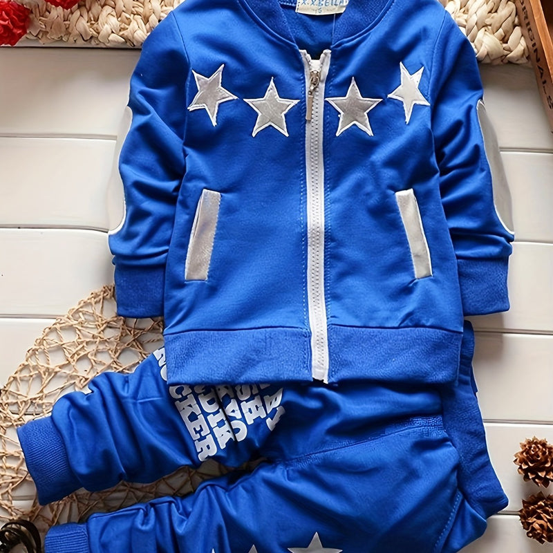 Boys Spring/Autumn Long Sleeve Outfit - Two-Piece Set with Star Print.