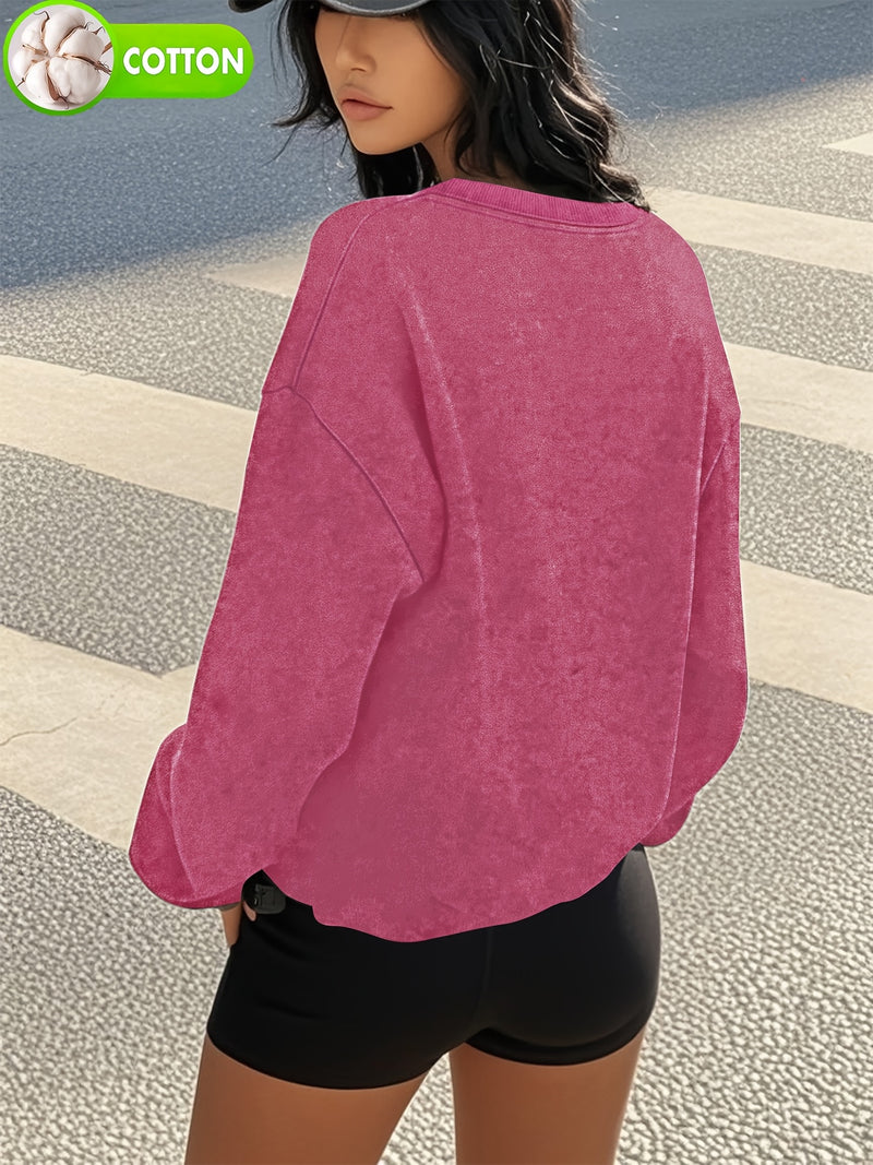Women's Casual Retro Washed Round Neck Hoodie.