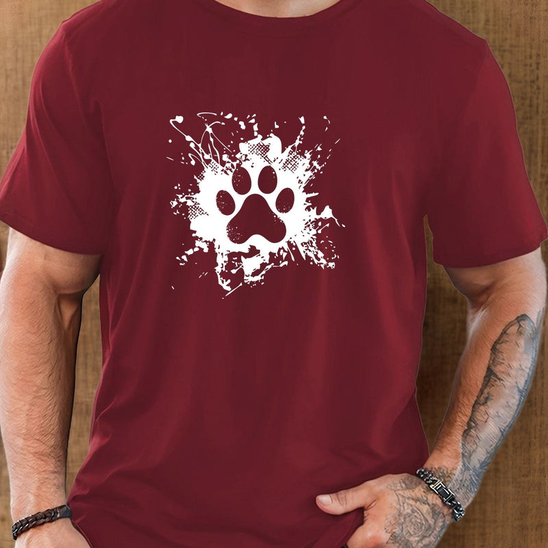 Men's Casual Summer T-Shirt with Paw Print Design.