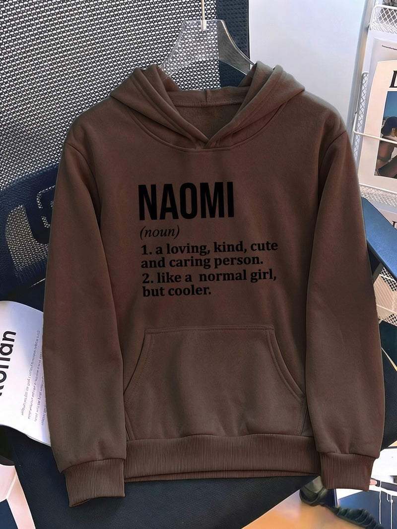 Women's Pocket Hoodie with Printed Lettering and Lining.