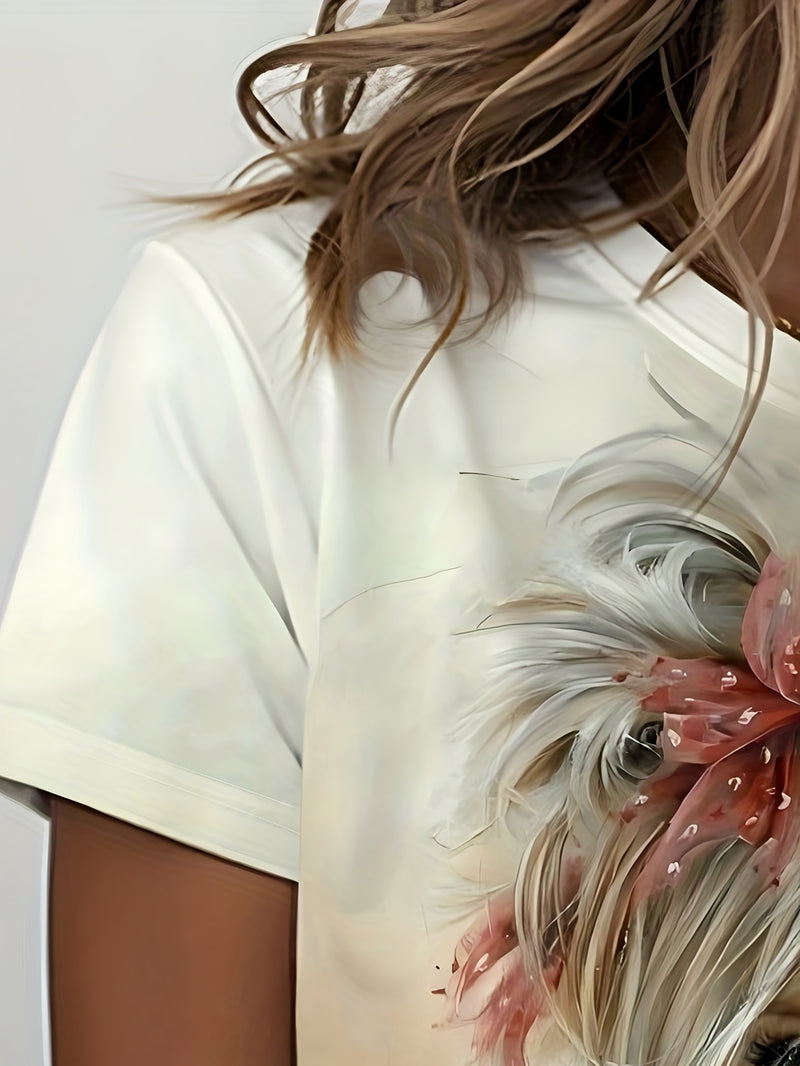 Women's Summer Short-Sleeve T-Shirt with Cute Portrait Print.